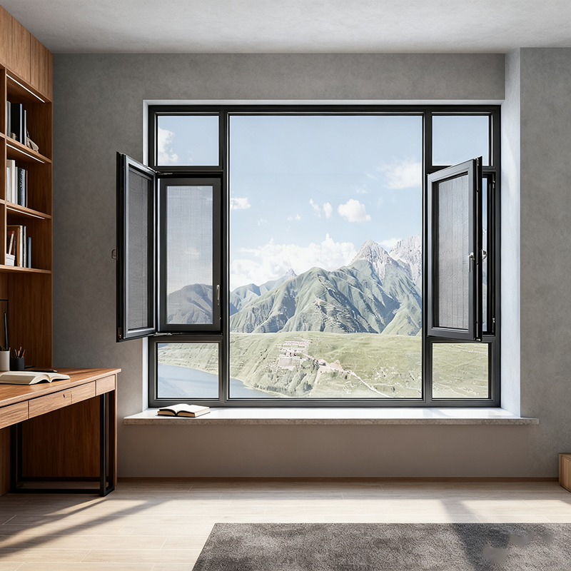 68 SERIES ALUMINUM CASEMENT WINDOW WITH INTEGRATED SCREEN Study scene