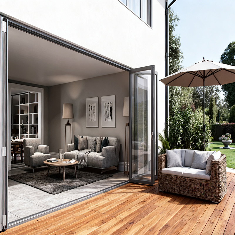 75 Series Aluminum BI-FOLDING GLASS DOOR Patio Scene