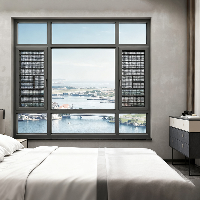 128 SERIES DOUBLE THERMAL BREAK ALUMINUM CASEMENT WINDOW WITH INTEGRATED SCREEN Bedroom scene