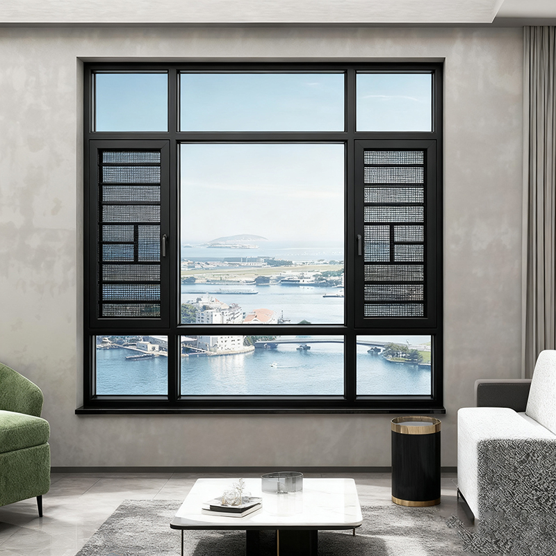 128 SERIES DOUBLE THERMAL BREAK ALUMINUM CASEMENT WINDOW WITH INTEGRATED SCREEN Living Room scene