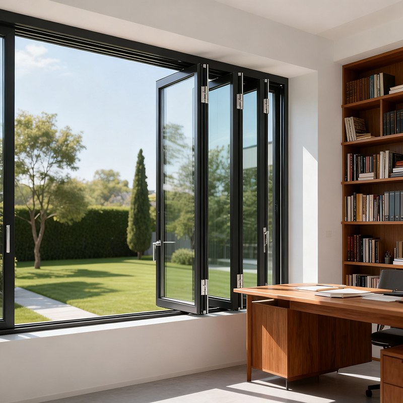 الألومنيوم يسار-يمين مزدوج ساش طي الزجاج نافذة دراسة المشهد