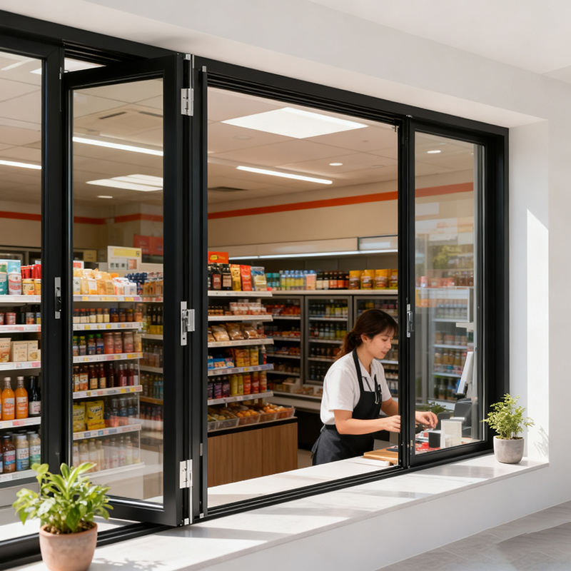 الألومنيوم يسار-يمين مزدوج ساش طي الزجاج نافذة مريحة مخزن المشهد
