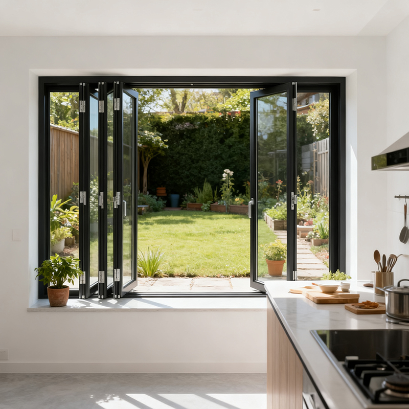 الألومنيوم يسار-يمين مزدوج ساش طي الزجاج نافذة مشهد المطبخ