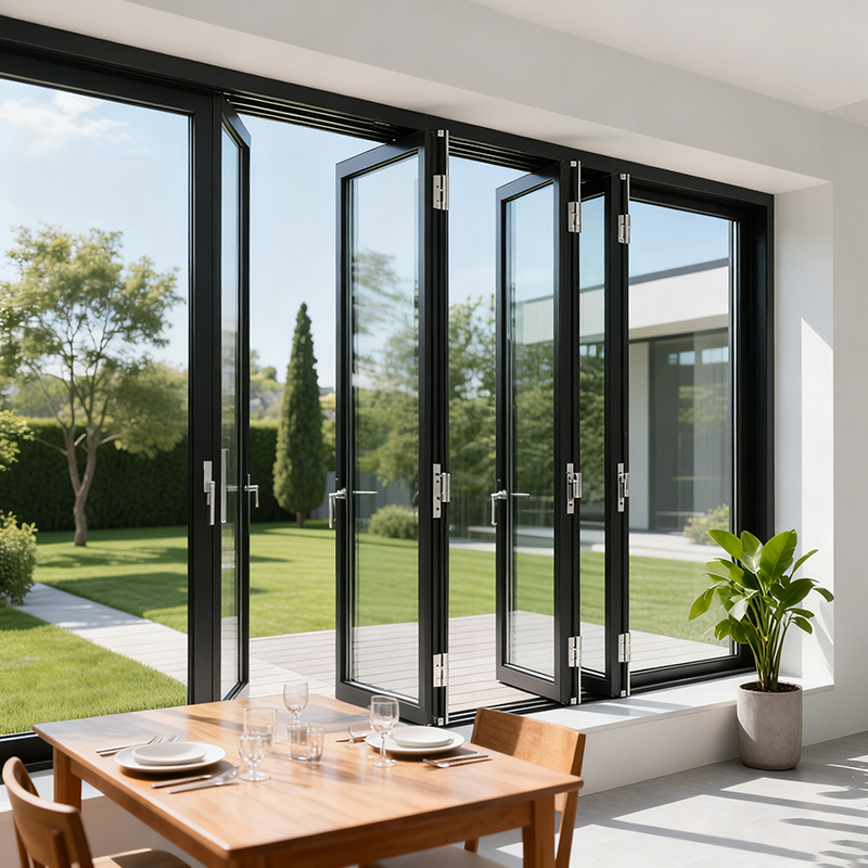 الألومنيوم يسار-يمين مزدوج ساش طي الزجاج نافذة مشهد المطعم