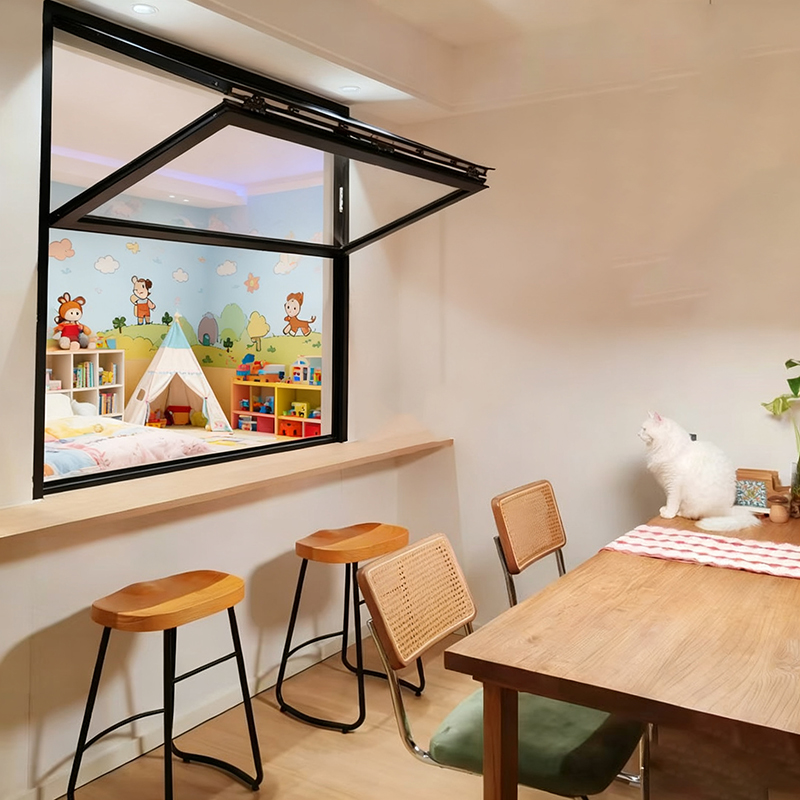 Break thermique aluminium haut et bas pliant fenêtre coulissante scène de salon