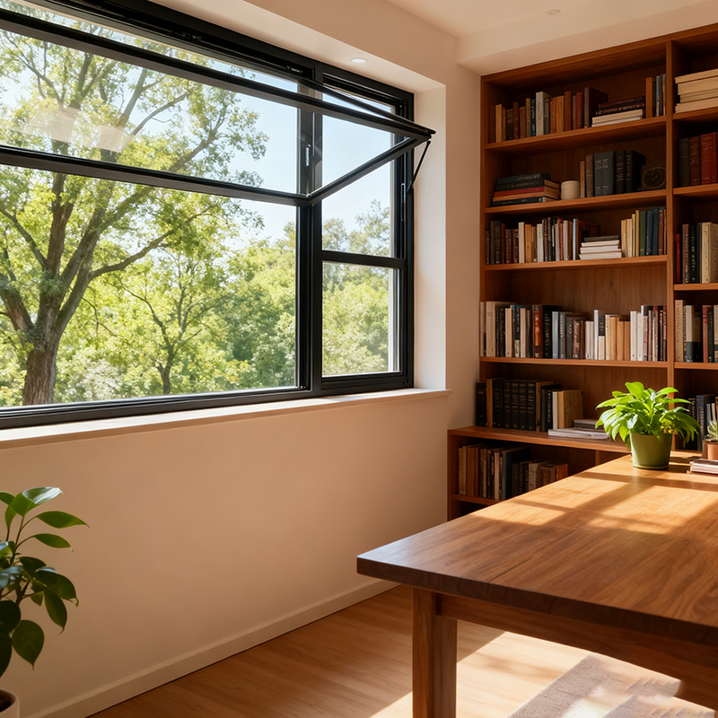 Break thermique aluminium haut et bas pliant fenêtre coulissante scène d'étude