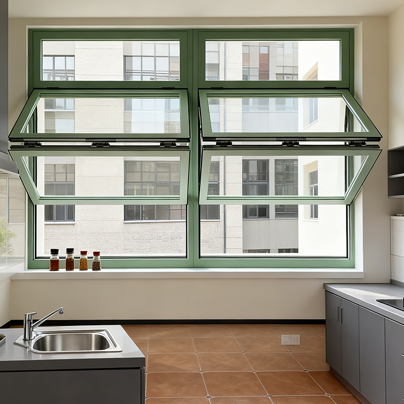 Break thermique aluminium haut et bas pliant fenêtre coulissante scène de cuisine