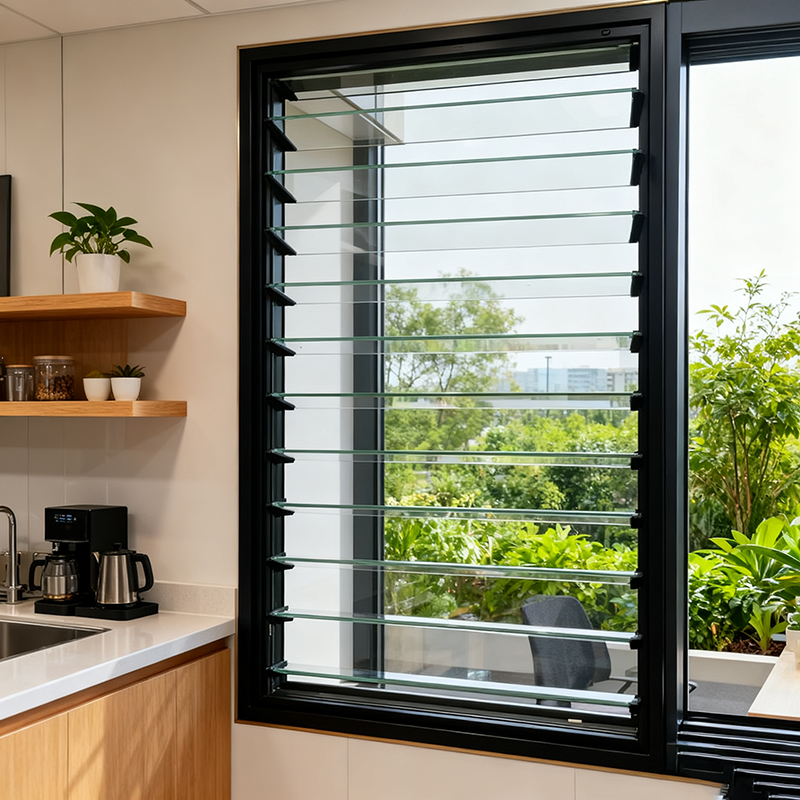 Aluminum Glass Louvre Windows Kitchen scene