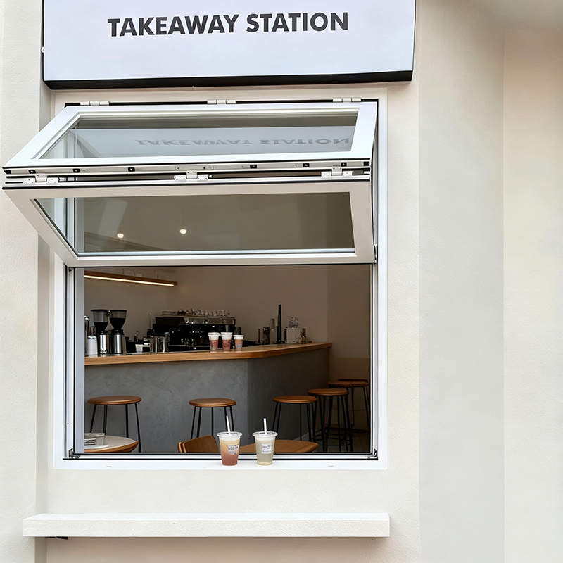Thermal break Aluminum Top-and-Bottom Folding Sliding Window Bubble Tea Shop scene