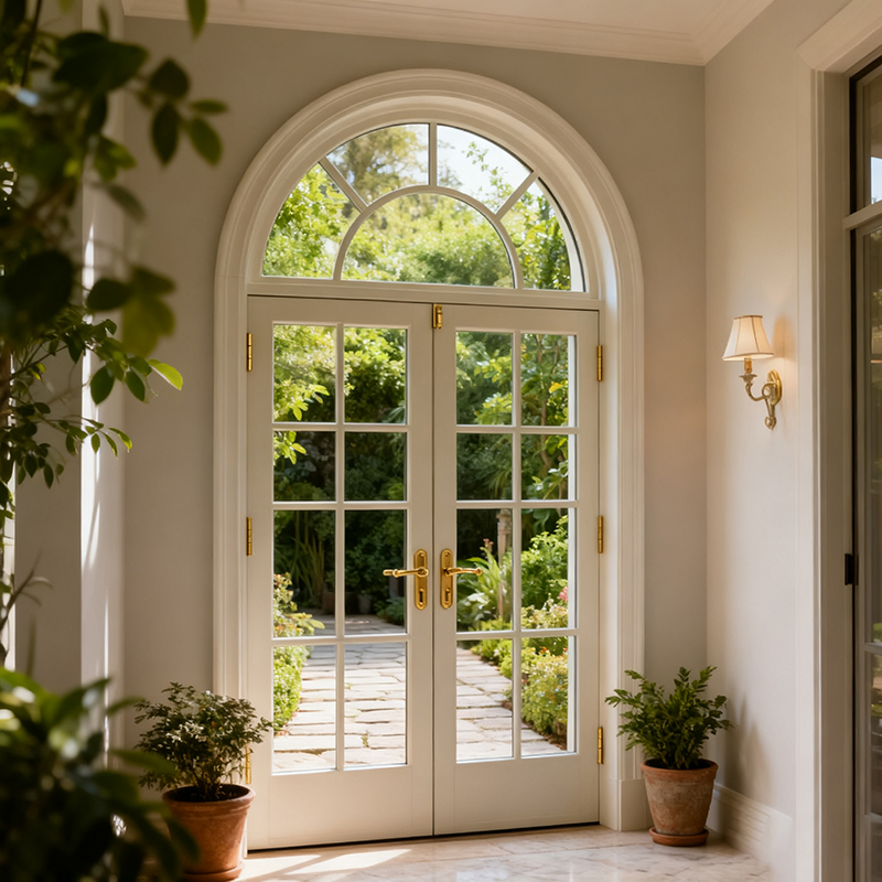 Aluminum Thermal Break French Swing door Courtyard scene