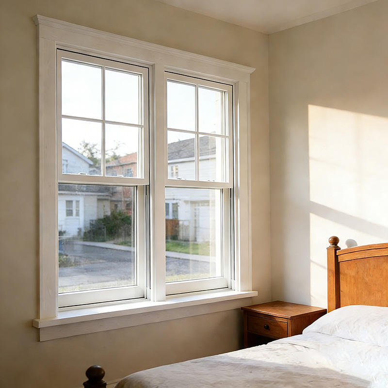 สไตล์อเมริกันคู่กระจกเดี่ยวแขวนหน้าต่างฉากห้องนอน