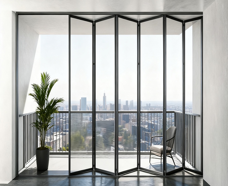 Custom aluminum PD folding door with slim quiet design
