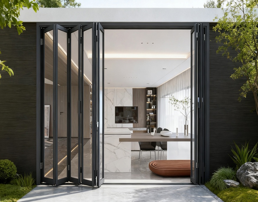 Thermal break folding doors improving energy efficiency