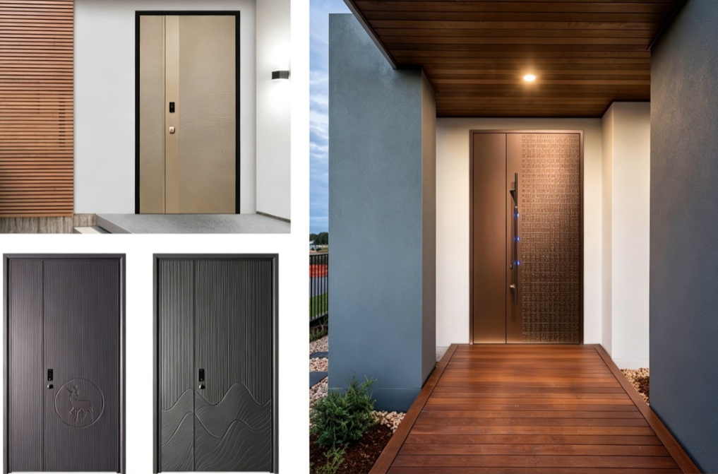 Custom aluminum front door with smart security and versatile finishes