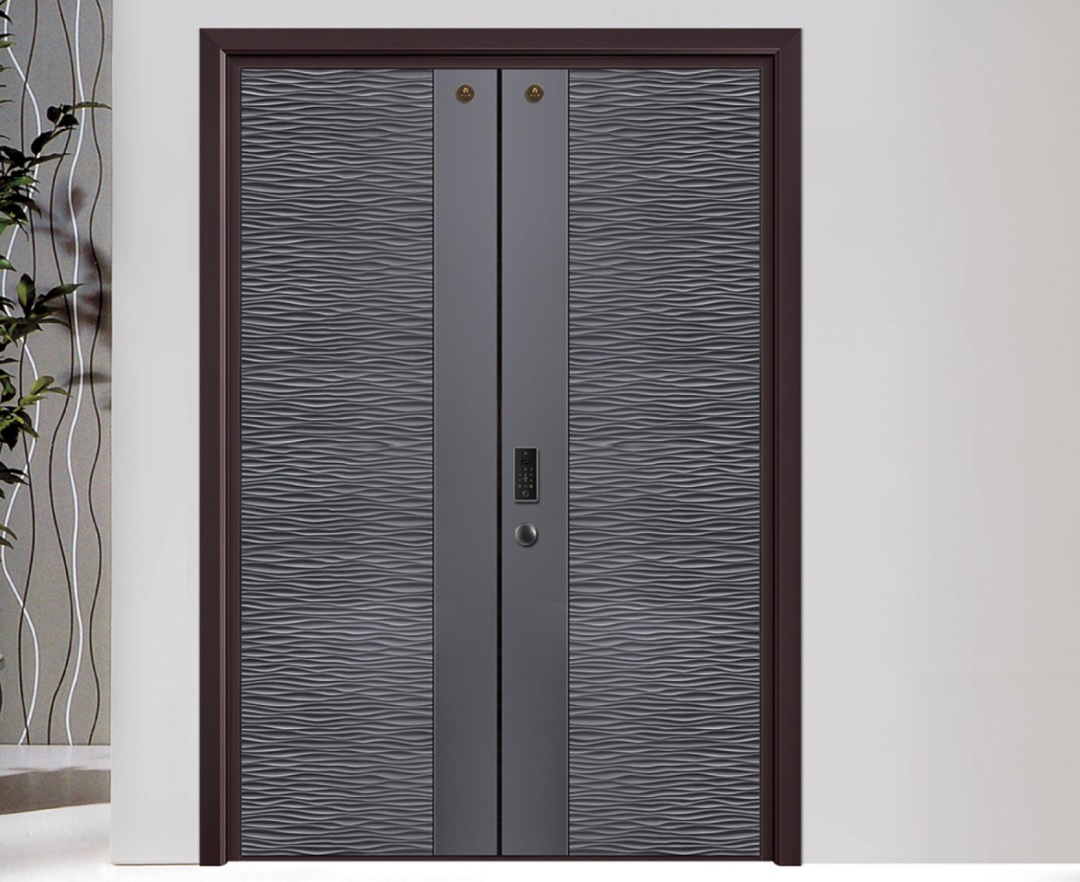 Powder coated aluminum villa door with precision carved design