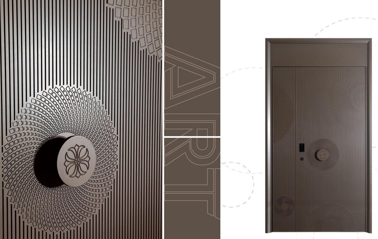 Precision carved aluminum front door with weather-resistant structural design