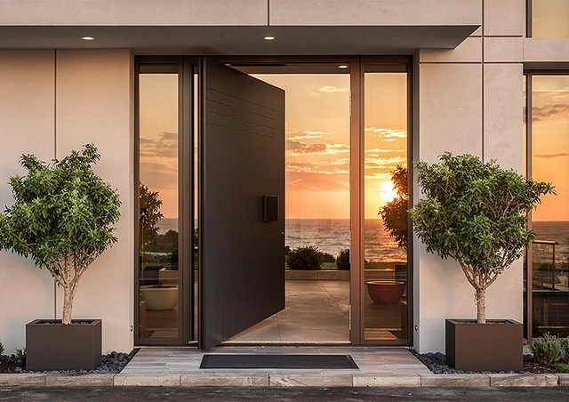 Weatherproof aluminum pivot door for modern coastal villas