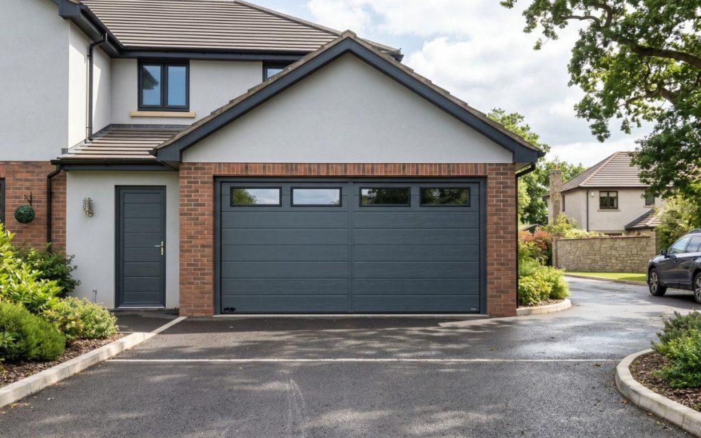 Custom aluminum garage doors enhance cohesive villa facade design